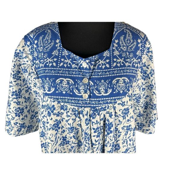 Collections Etc MuMu blue paisley dainty floral housecoat dress xl - Picture 2 of 5